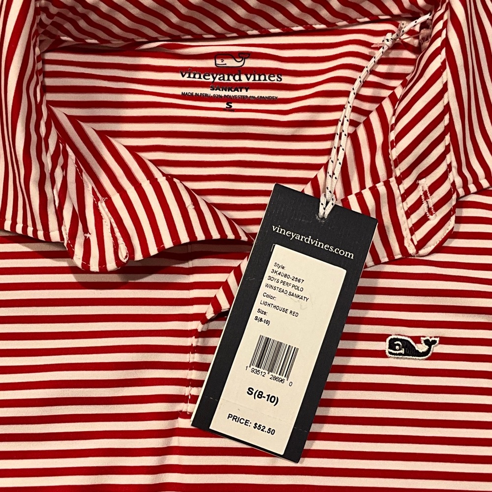 Vineyard Vines Red and White Striped Sankaty/ Performance Polo - Picture 2 of 4